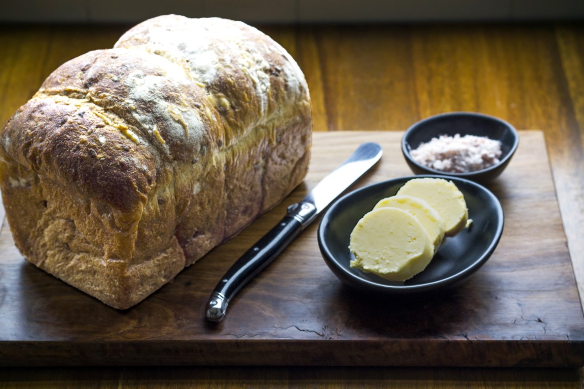 sage and linseed loaf, organic homemade butter